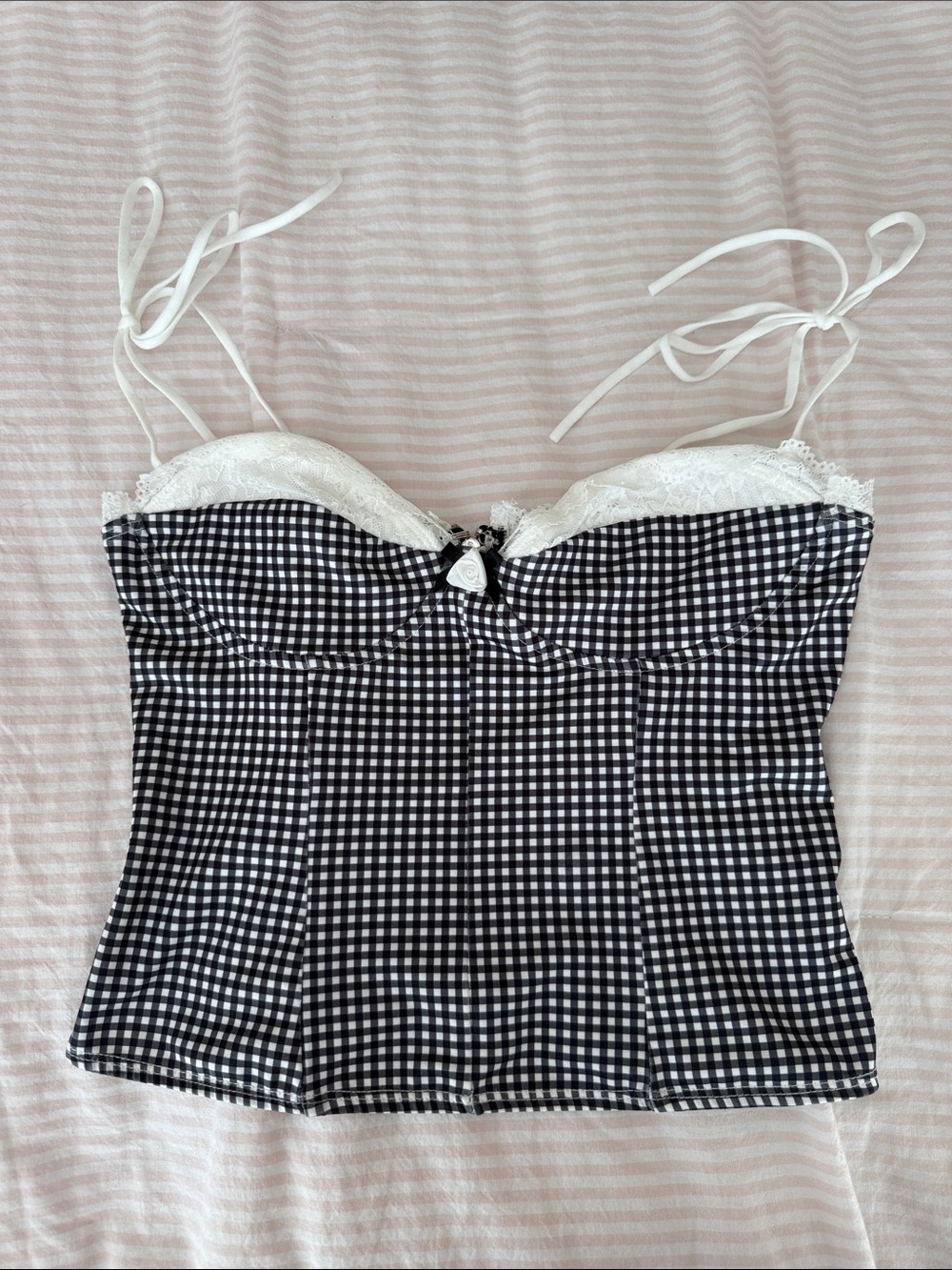 Edikted plaid lace tie strap top